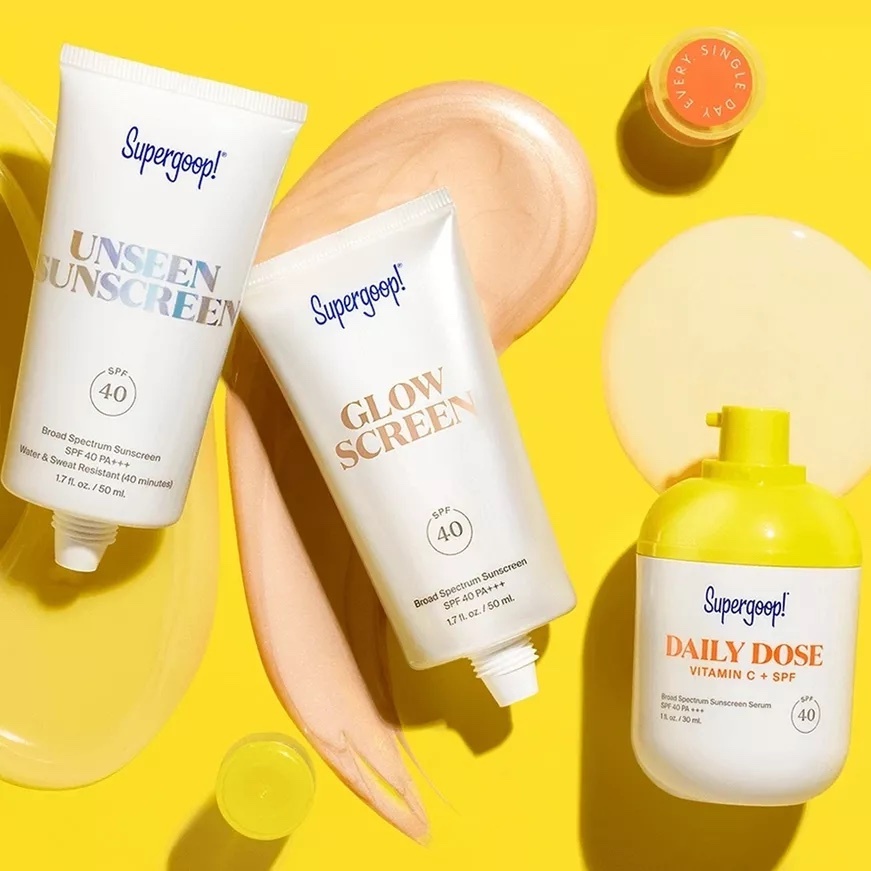 An array of Supergoop! sunscreens
