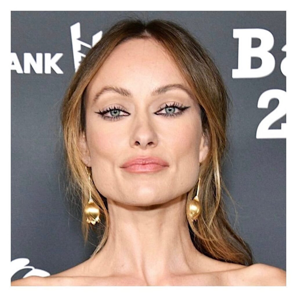 A photo of Olivia Wilde on a red carpet wearing dramatic eyeliner