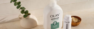 A promotional image of the Olay Sensitive Skin Line
